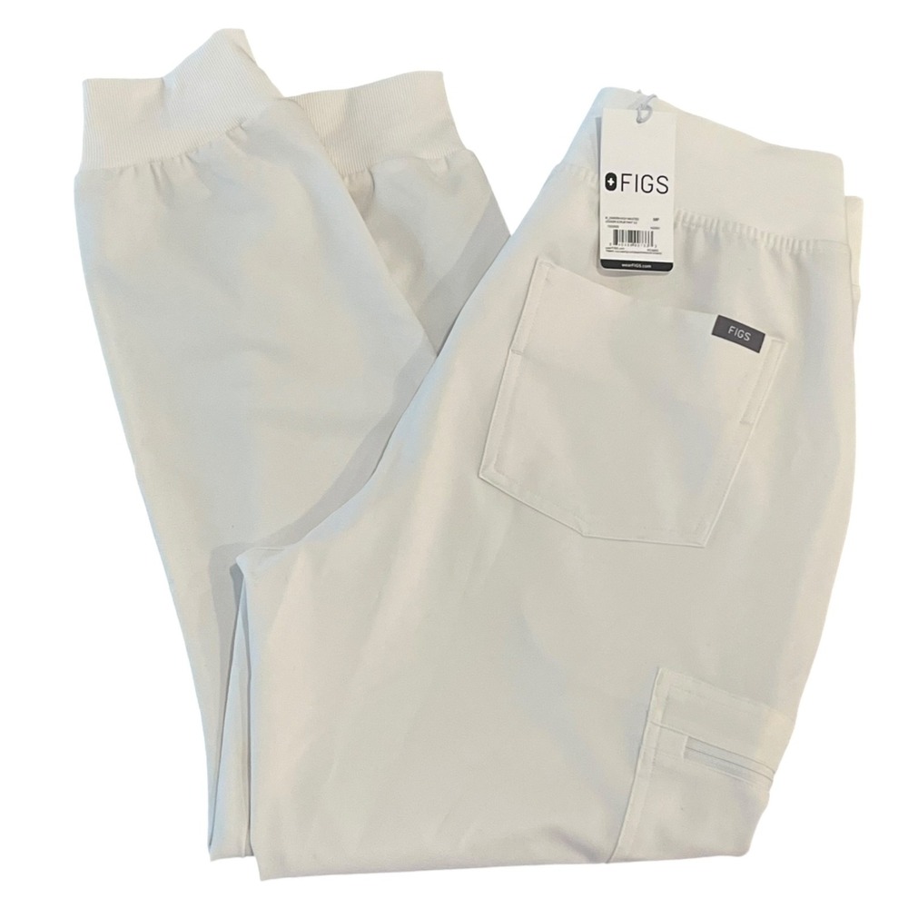 Figs Zamora Jogger Scrub Pants Womens MP Med Petite Ivory New